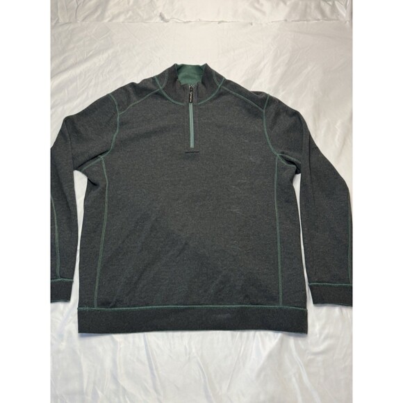 Tommy Bahama Flipshore 1/4 Zip Reversible Sweatshirt Green & Gray Mens Large - Picture 8 of 11
